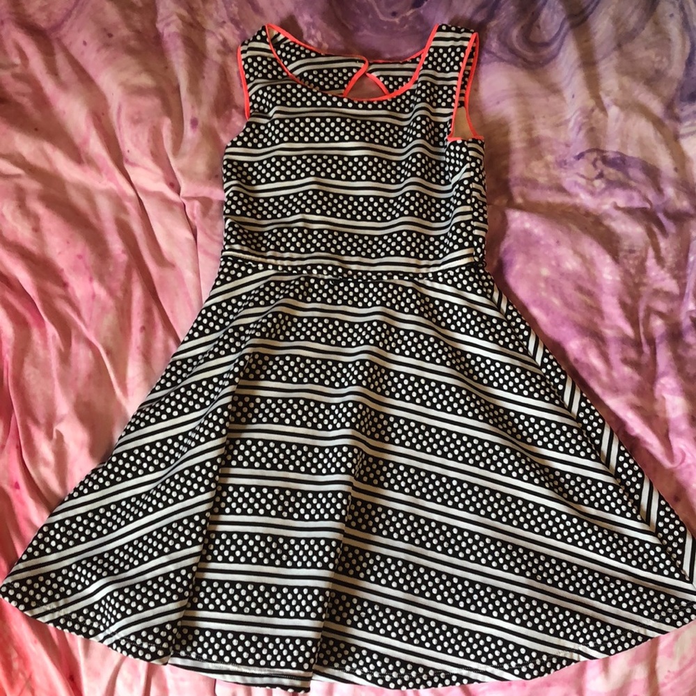 Dress black and pink with white polka dots